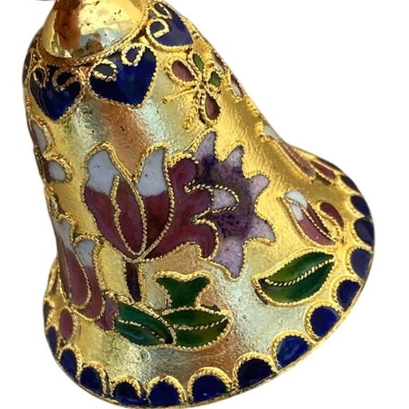 Cloisonne Gold Enamel Floral Tulip Heart Bell Butterfly Flower Green Interior - Picture 1 of 14